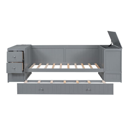 Wood Daybed with Storage Arms and Charging Ports