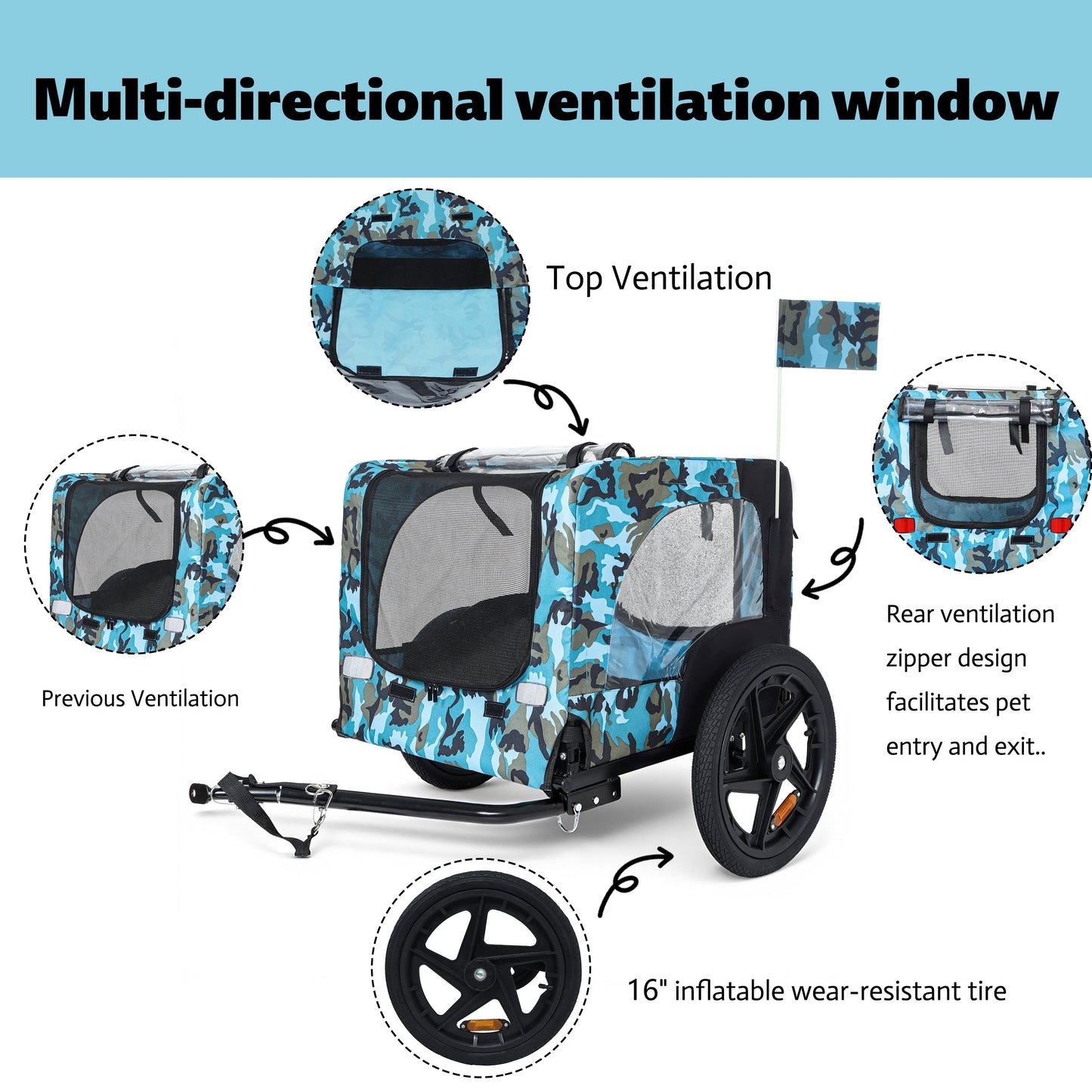Outdoor collapsible pet bike trailer with camouflage and 16-inch wheels HouseOfZazla on Tampa Home & Garden Store