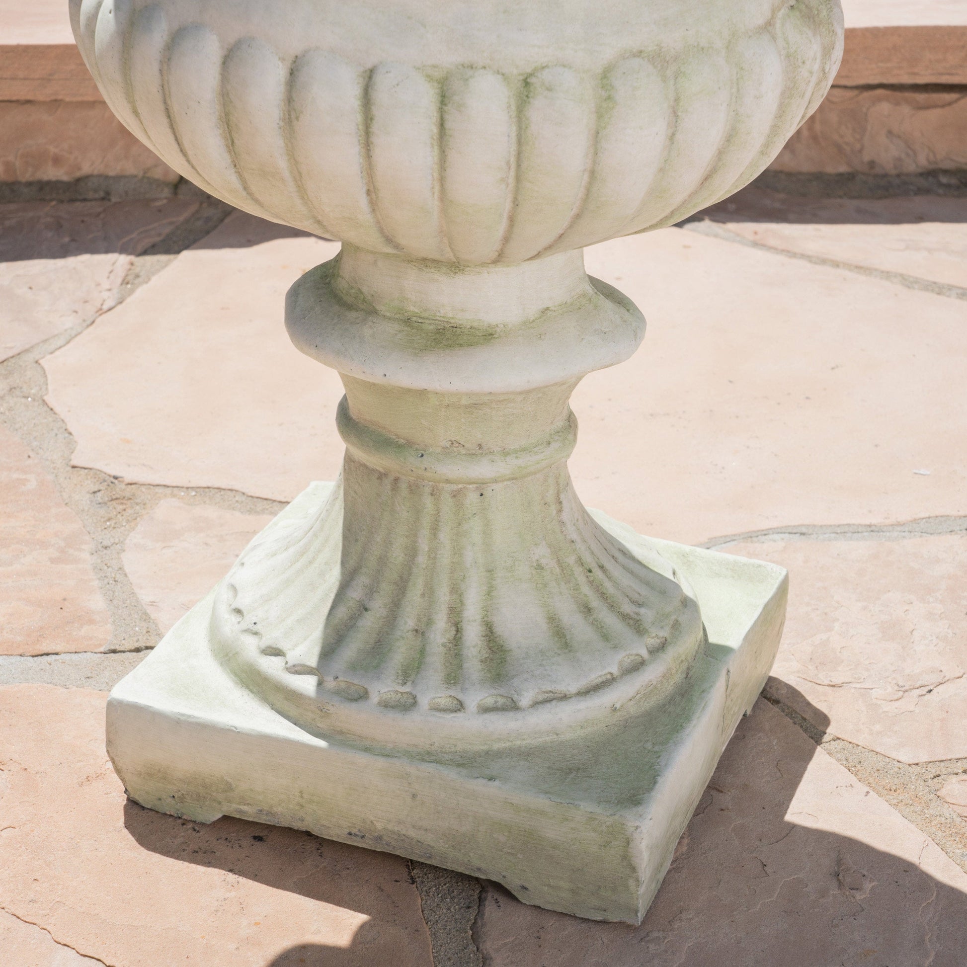 MGO Garden Urn Planter by HouseOfZazla, weathered stone with ribbed urn and pedestal on Tampa Home & Garden Store