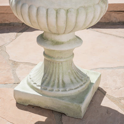MGO Garden Urn Planter by HouseOfZazla, weathered stone with ribbed urn and pedestal on Tampa Home & Garden Store