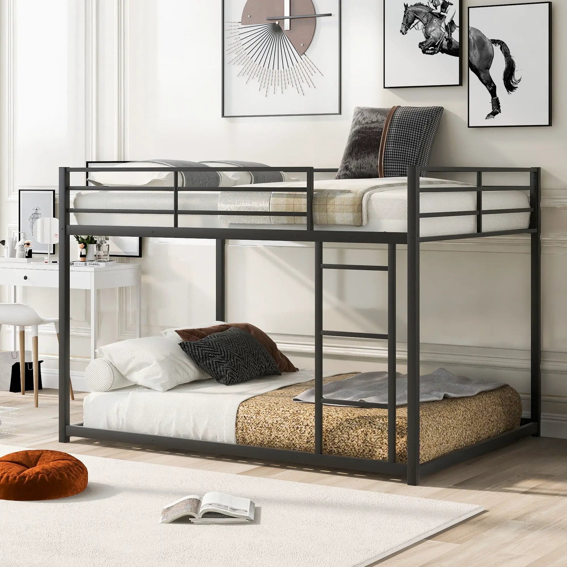 Metal bunk bed low with ladder, black finish by Unique Piece Furniture on Tampa Home & Garden Store