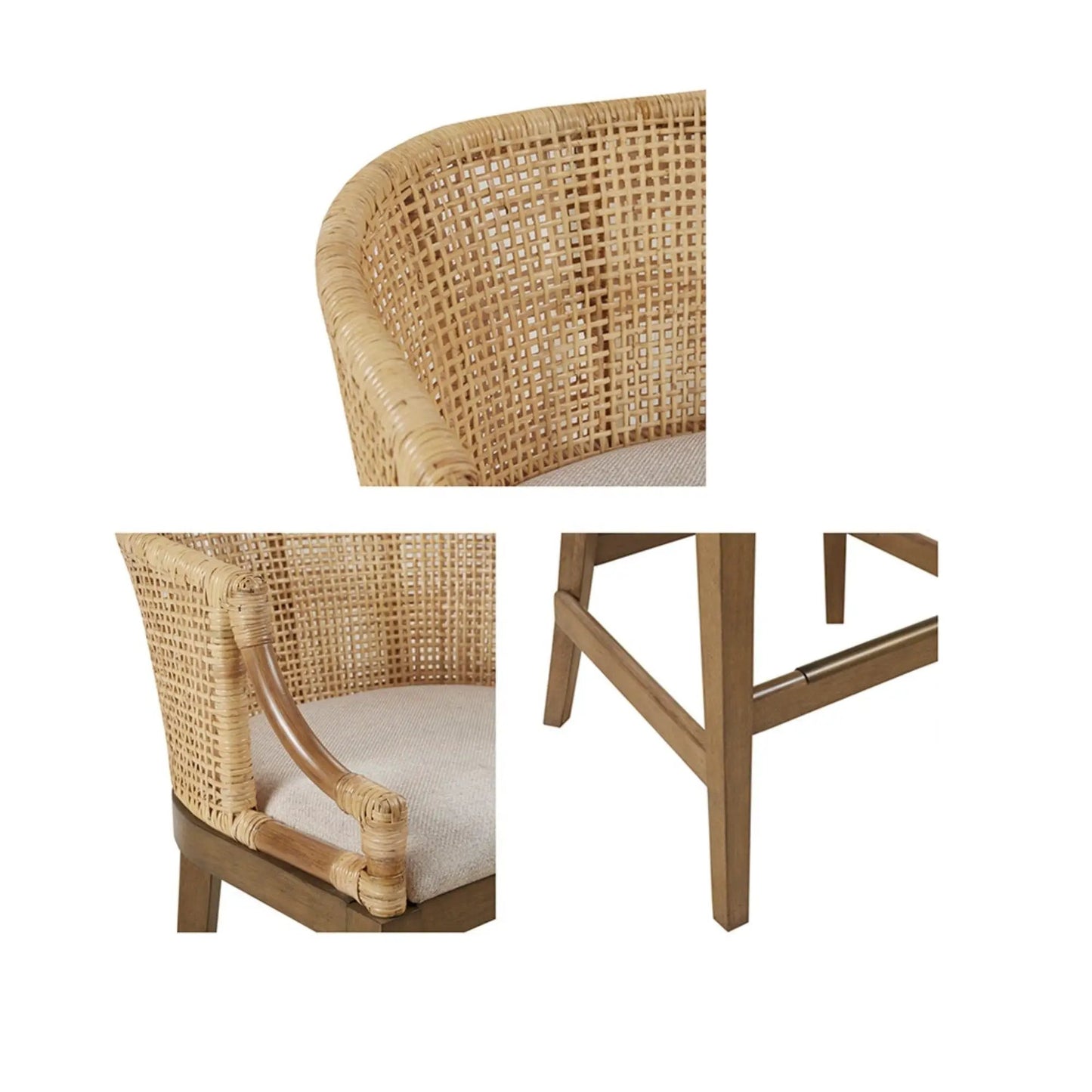 Casual Rattan Counter Stool With Solid Wood Legs