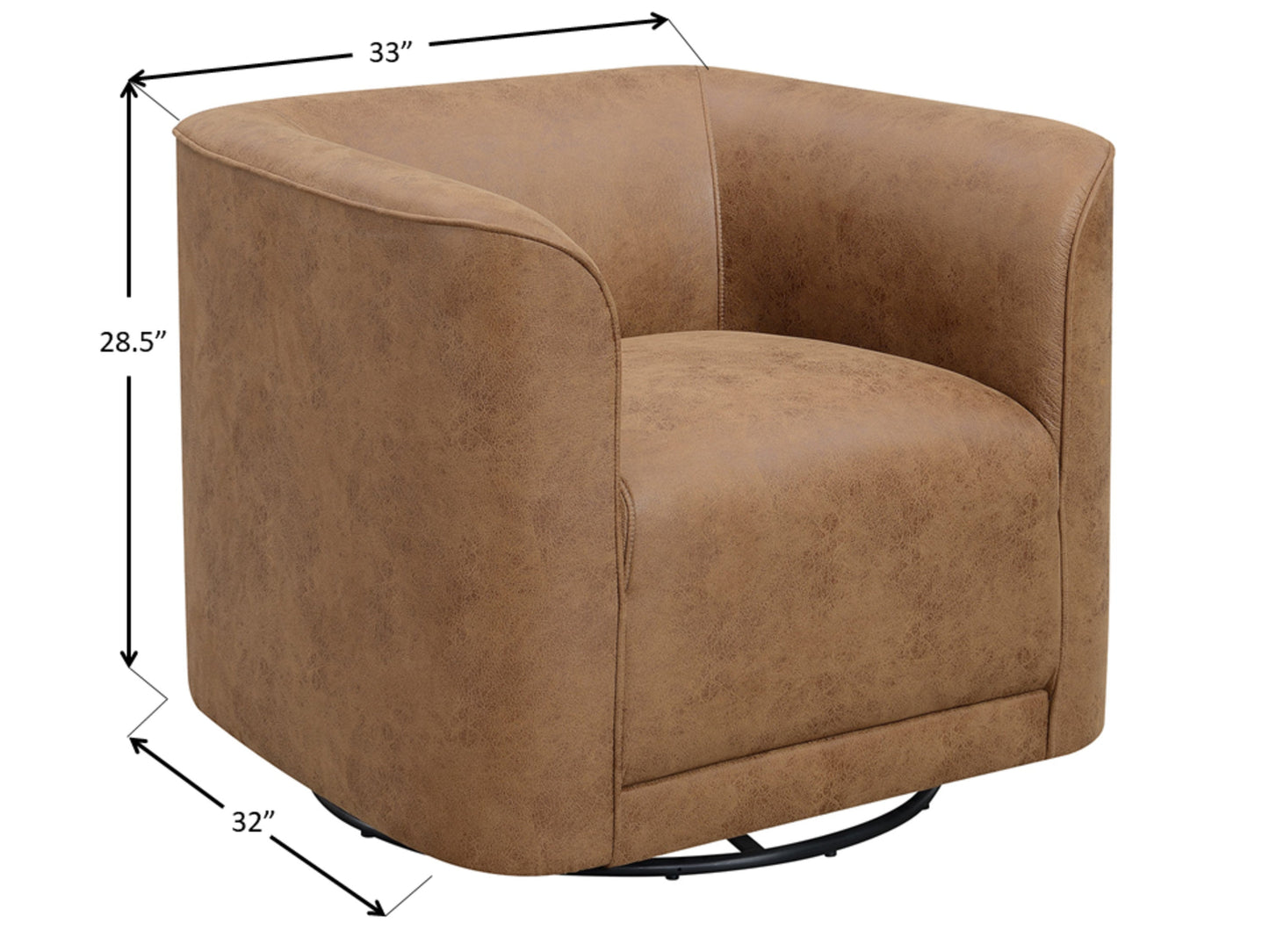 Brown swivel accent chair with faux-leather, arms, HouseOfZazla, round base on Tampa Home & Garden Store