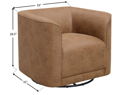 Brown swivel accent chair with faux-leather, arms, HouseOfZazla, round base on Tampa Home & Garden Store