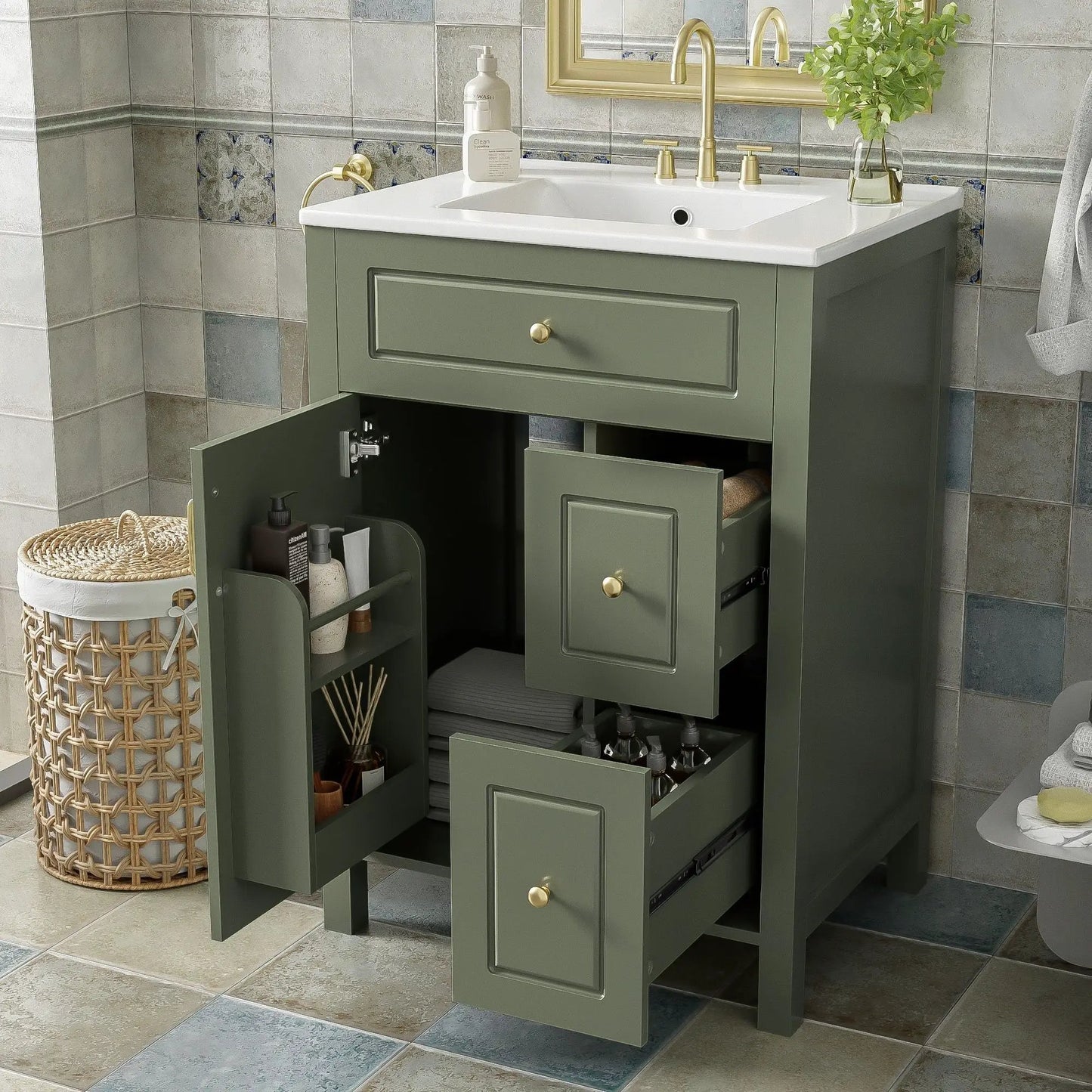 Elegant Bathroom Vanity Ceramic Sink and Drawers