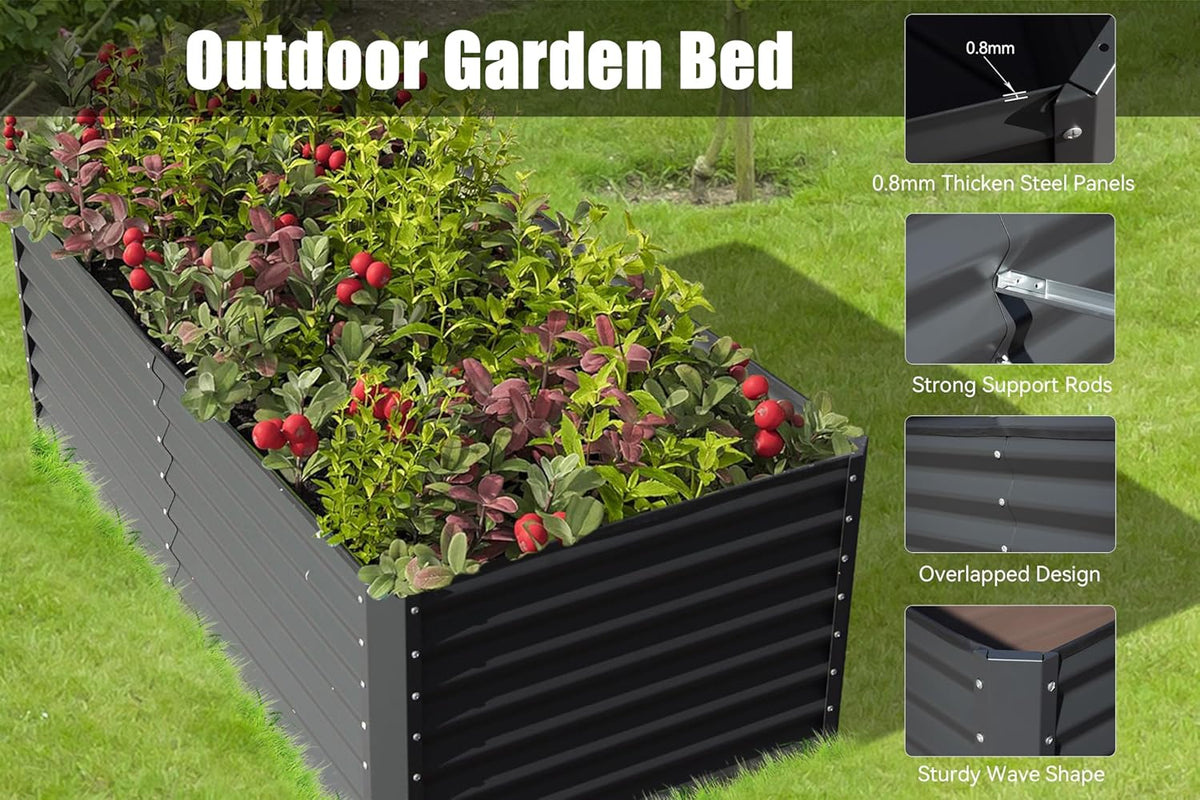 8x4x1.5 ft galvanized raised bed in dark-gray with 0.8mm steel panels and support rods on Tampa Home & Garden Store