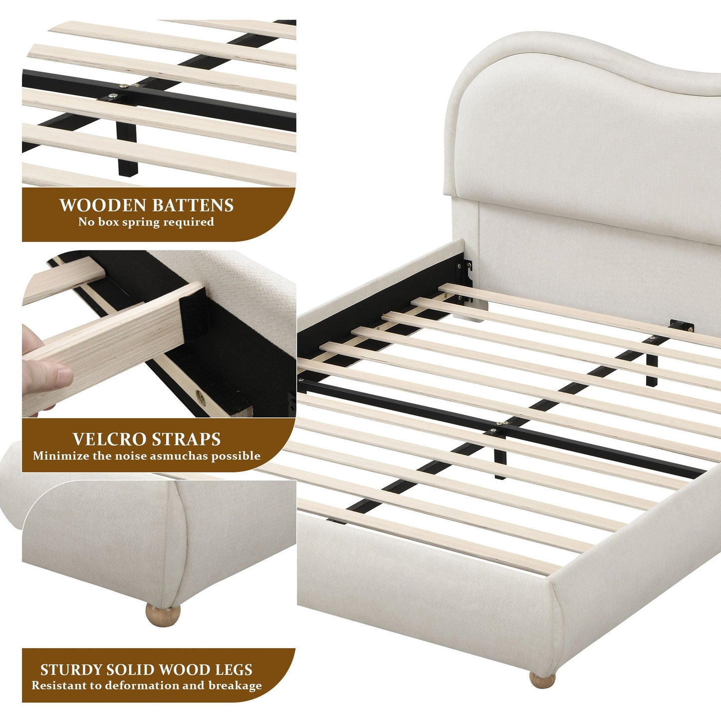 Upholstered Platform Bed with Curved Headboard