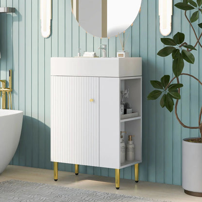 Bathroom vanity combo cabinet with ribbed front and ceramic sink by Unique Piece Furniture on Tampa Home & Garden Store