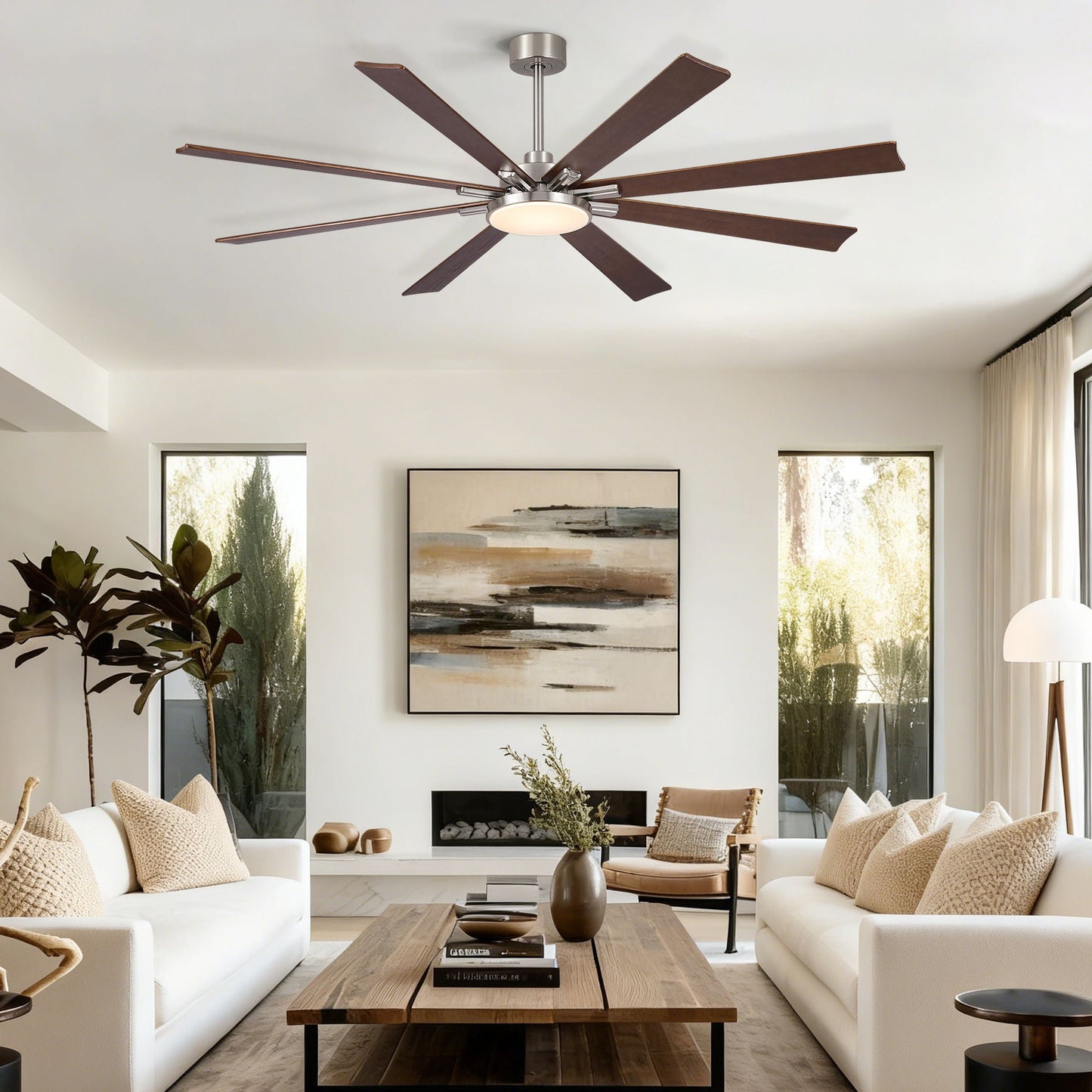 Ceiling fan with 8 blades and dimmable LED light, remote, reversible DC motor on Tampa Home & Garden Store