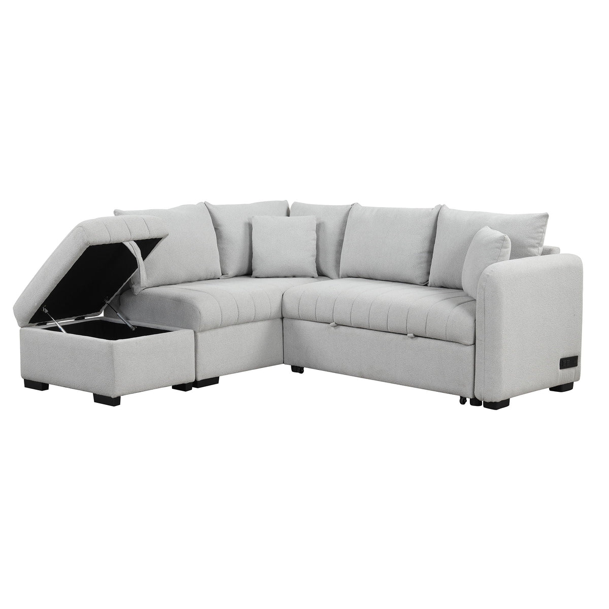 L-shaped sleeper sectional with pull-out bed and storage ottoman; two USB ports and two power sockets on Tampa Home & Garden Store