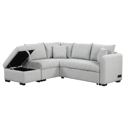 L-shaped sleeper sectional with pull-out bed and storage ottoman; two USB ports and two power sockets on Tampa Home & Garden Store