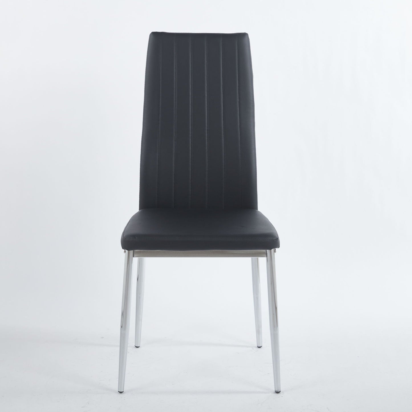 Minimalist black dining chair set of 4 with vertical channel stitching and chrome legs on Tampa Home & Garden Store