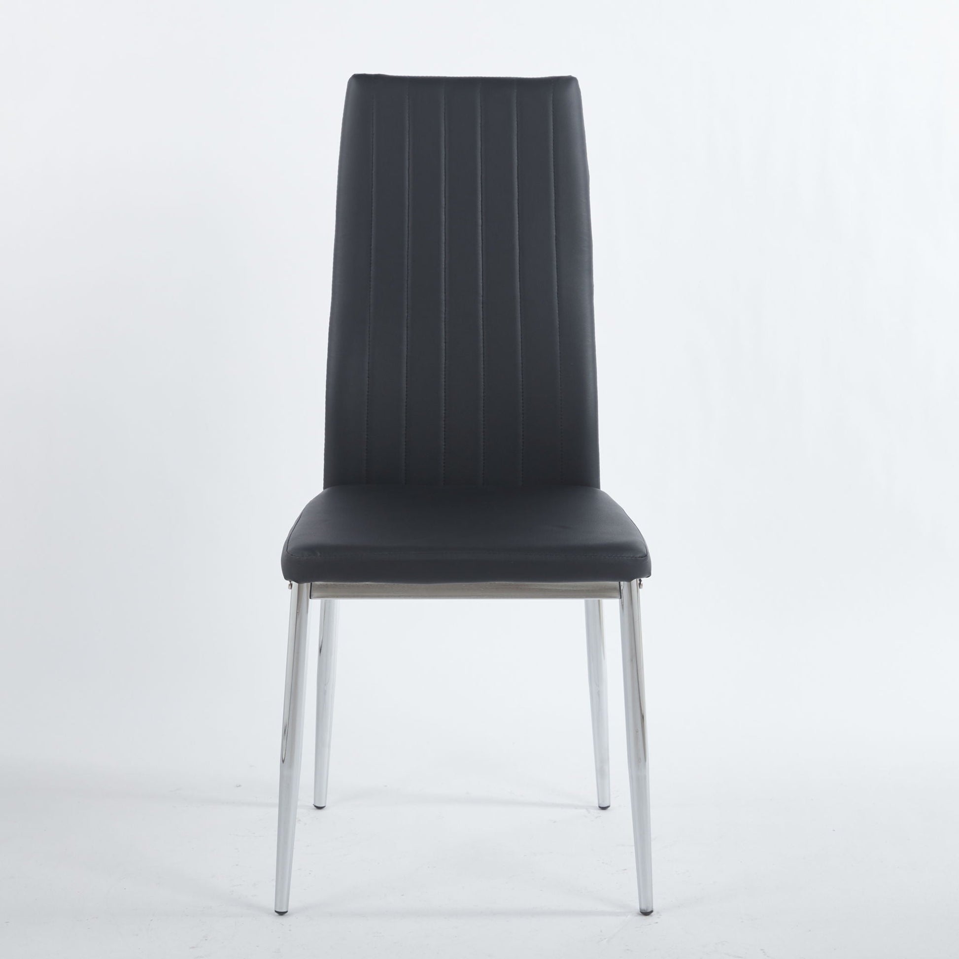 Minimalist black dining chair set of 4 with vertical channel stitching and chrome legs on Tampa Home & Garden Store
