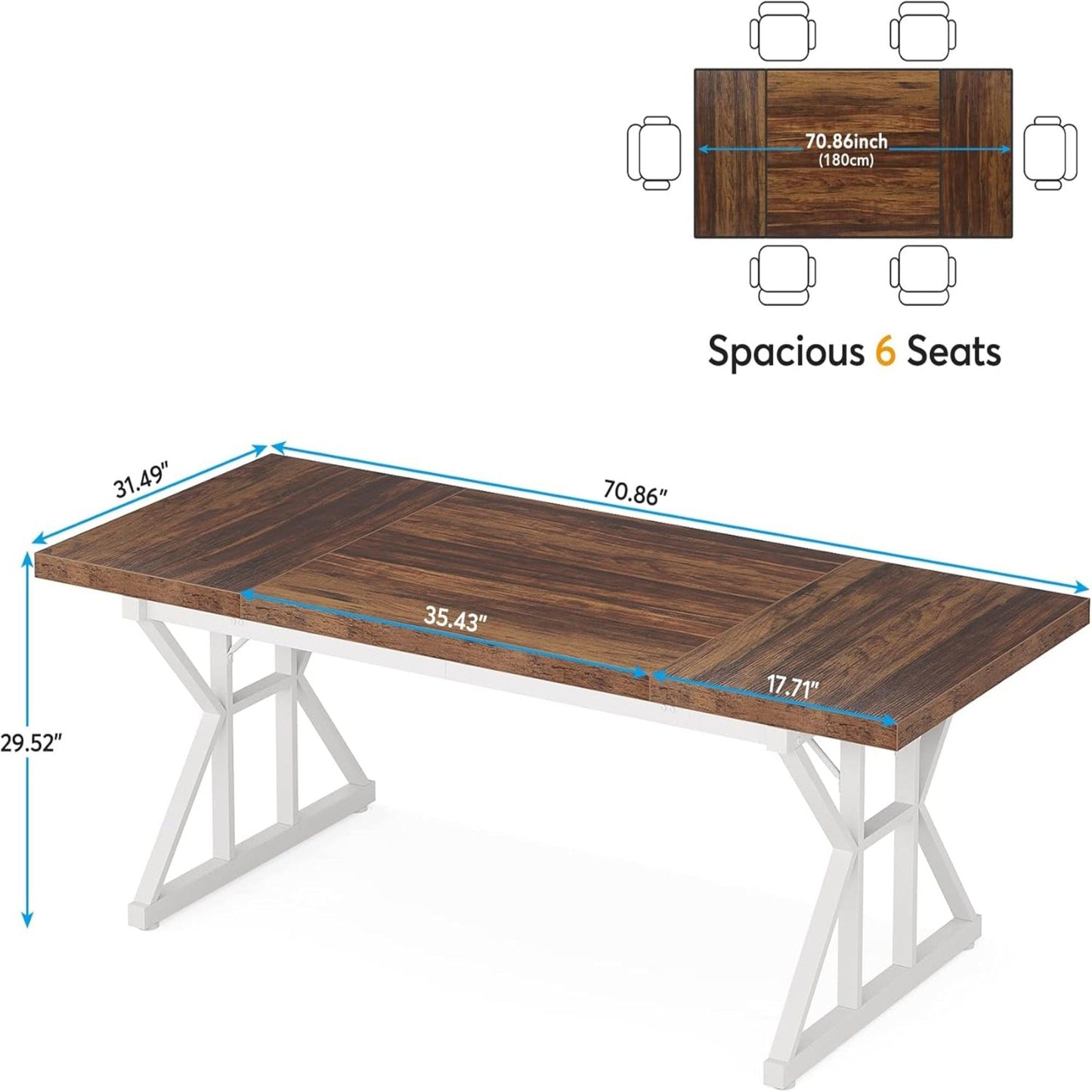 Rectangular dining table with dark wood top and white X-trestle metal legs seats 6, HouseOfZazla on Tampa Home & Garden Store