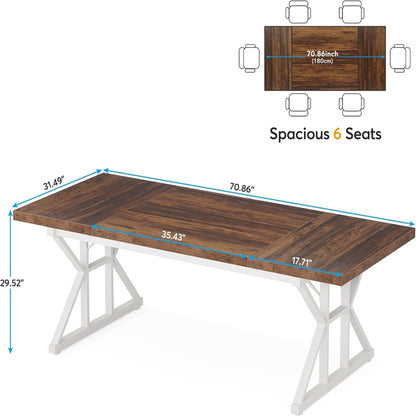 Rectangular dining table with dark wood top and white X-trestle metal legs seats 6, HouseOfZazla on Tampa Home & Garden Store