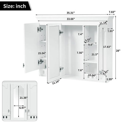 Wall mount mirror medicine cabinet white finish with adjustable shelves and soft closing hinges on Tampa Home & Garden Store