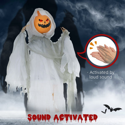 Outdoor Halloween hanging pumpkin ghost with light-up eyes and sound HouseOfZazla on Tampa Home & Garden Store