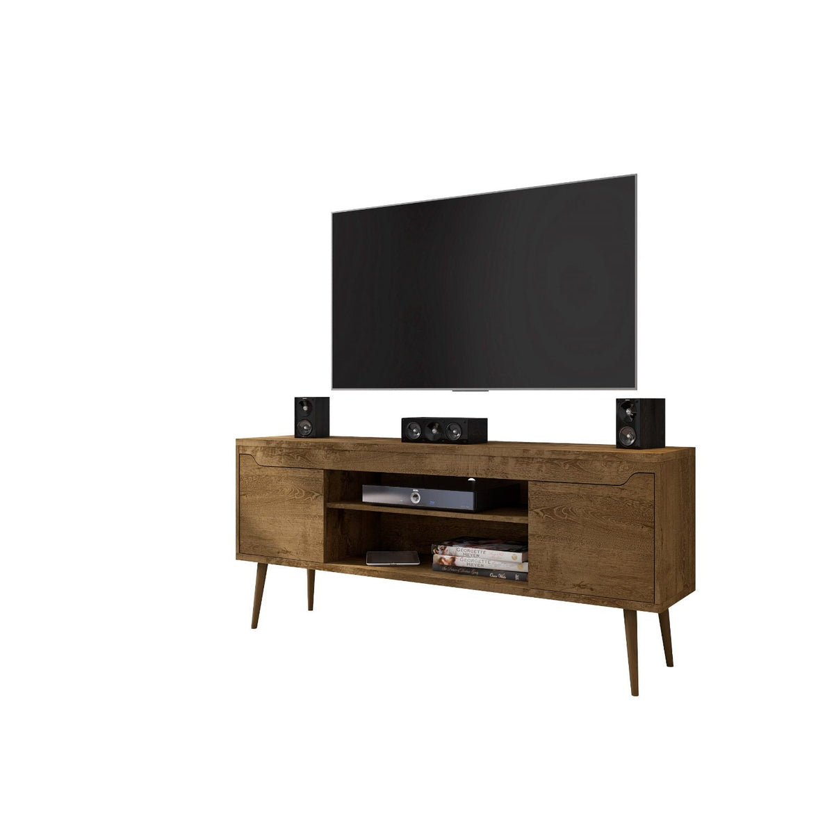 Bradley Modern TV Stand in dark brown wood with concealed storage by HouseOfZazla on Tampa Home & Garden Store
