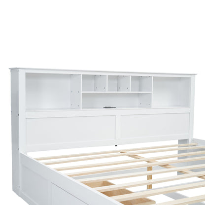 Platform bed in white with a multi-storage headboard featuring cubby shelves and front drawers on Tampa Home & Garden Store