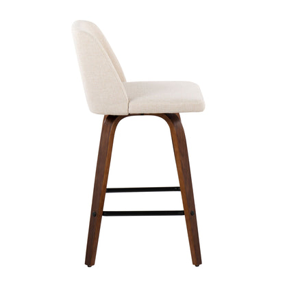 Toriano counter stools beige upholstery with wood legs and square footrest set of 2 on Tampa Home & Garden Store