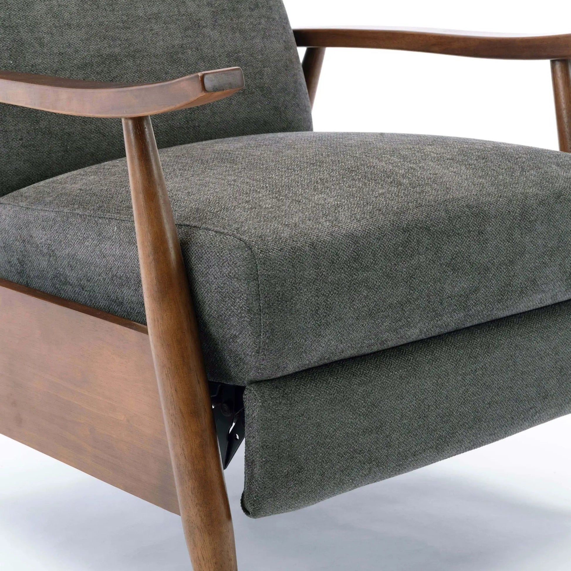 Sarasota - Arm Push Back Recliner by Unique Piece Furniture, dark grey fabric, wooden frame on Tampa Home & Garden Store