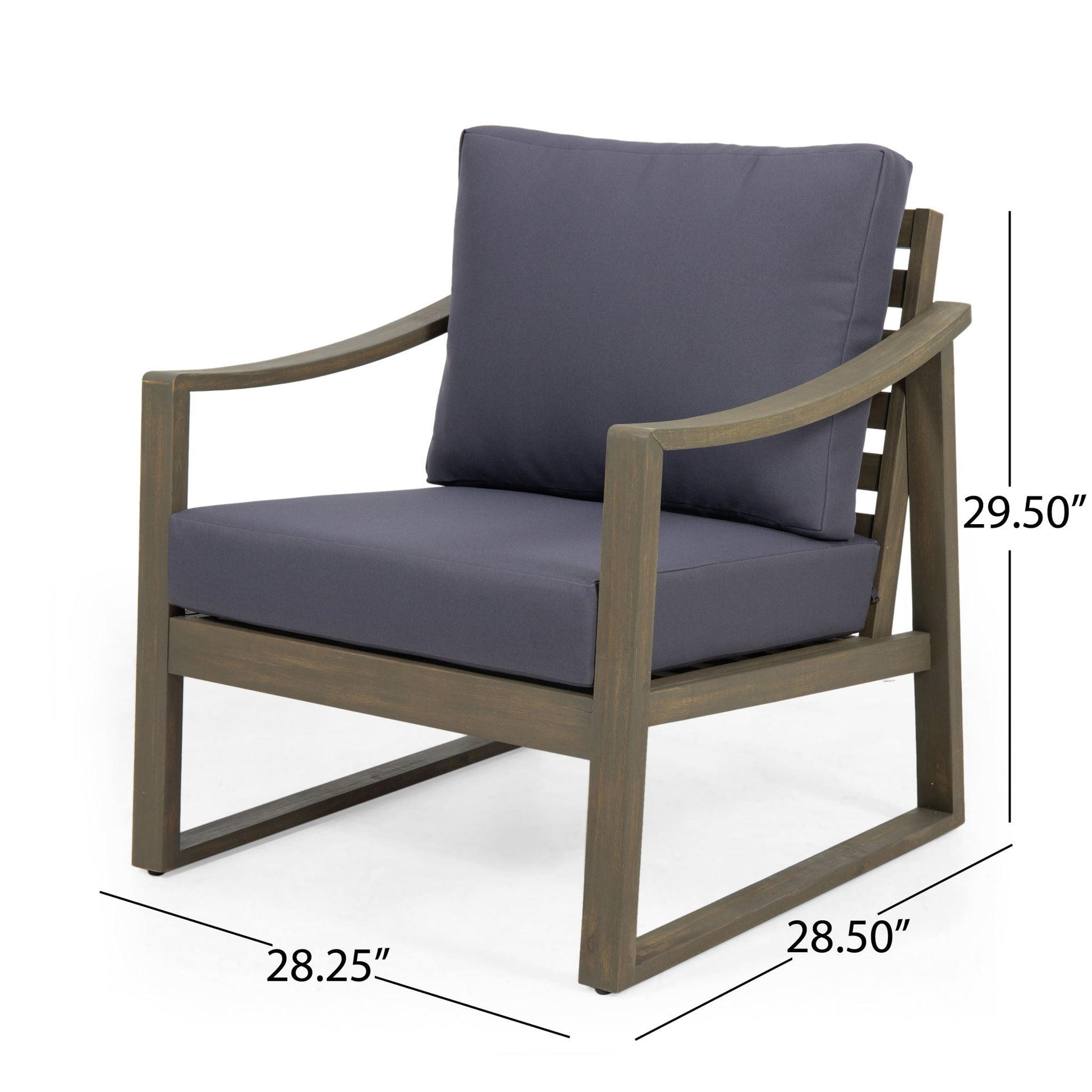 Samwell Outdoor Club Chair with dark gray cushions and wooden frame by HouseOfZazla on Tampa Home & Garden Store