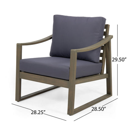 Samwell Outdoor Club Chair with dark gray cushions and wooden frame by HouseOfZazla on Tampa Home & Garden Store