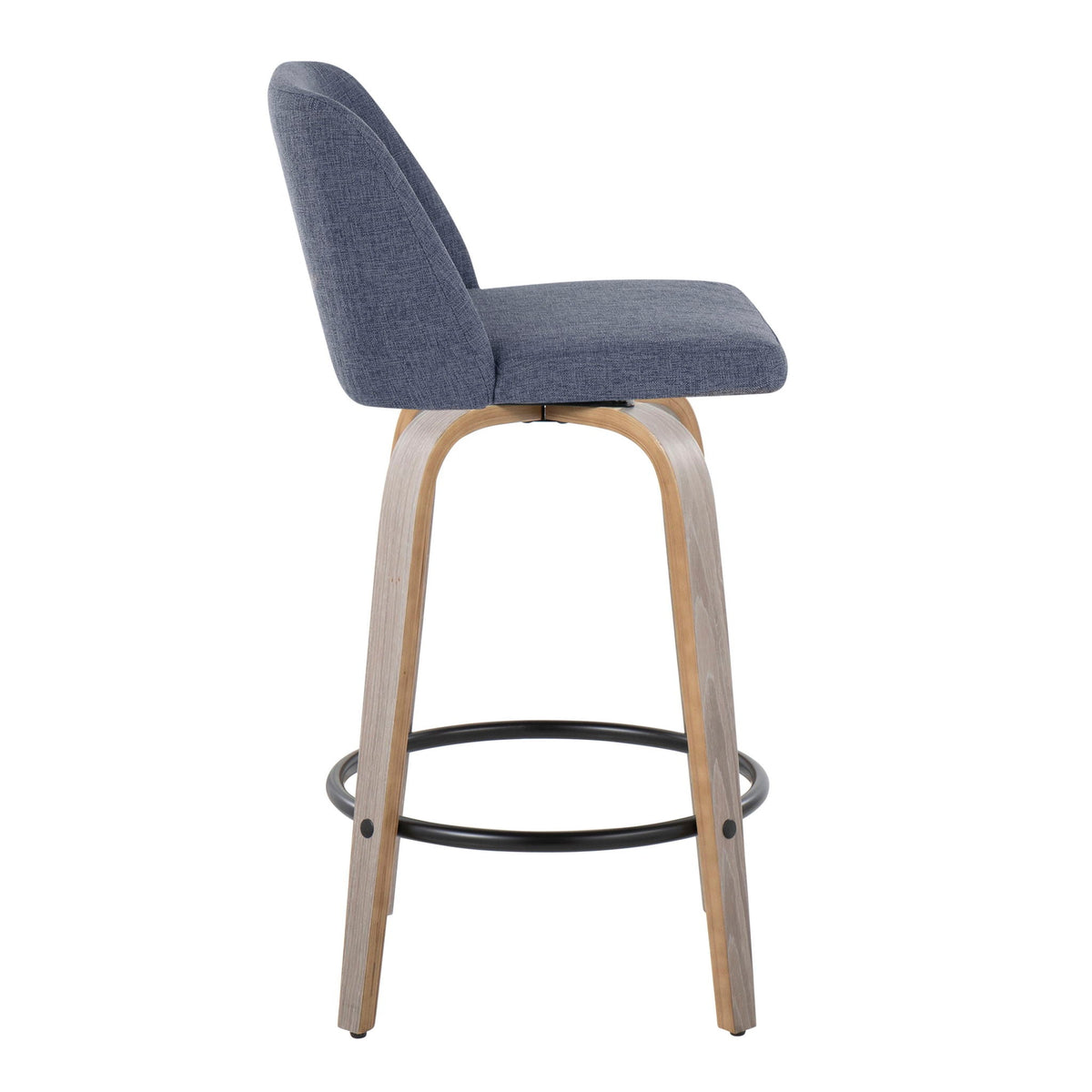 Toriano Contemporary Fixed Height Counter Stool set of 2, blue fabric upholstery wood legs on Tampa Home & Garden Store