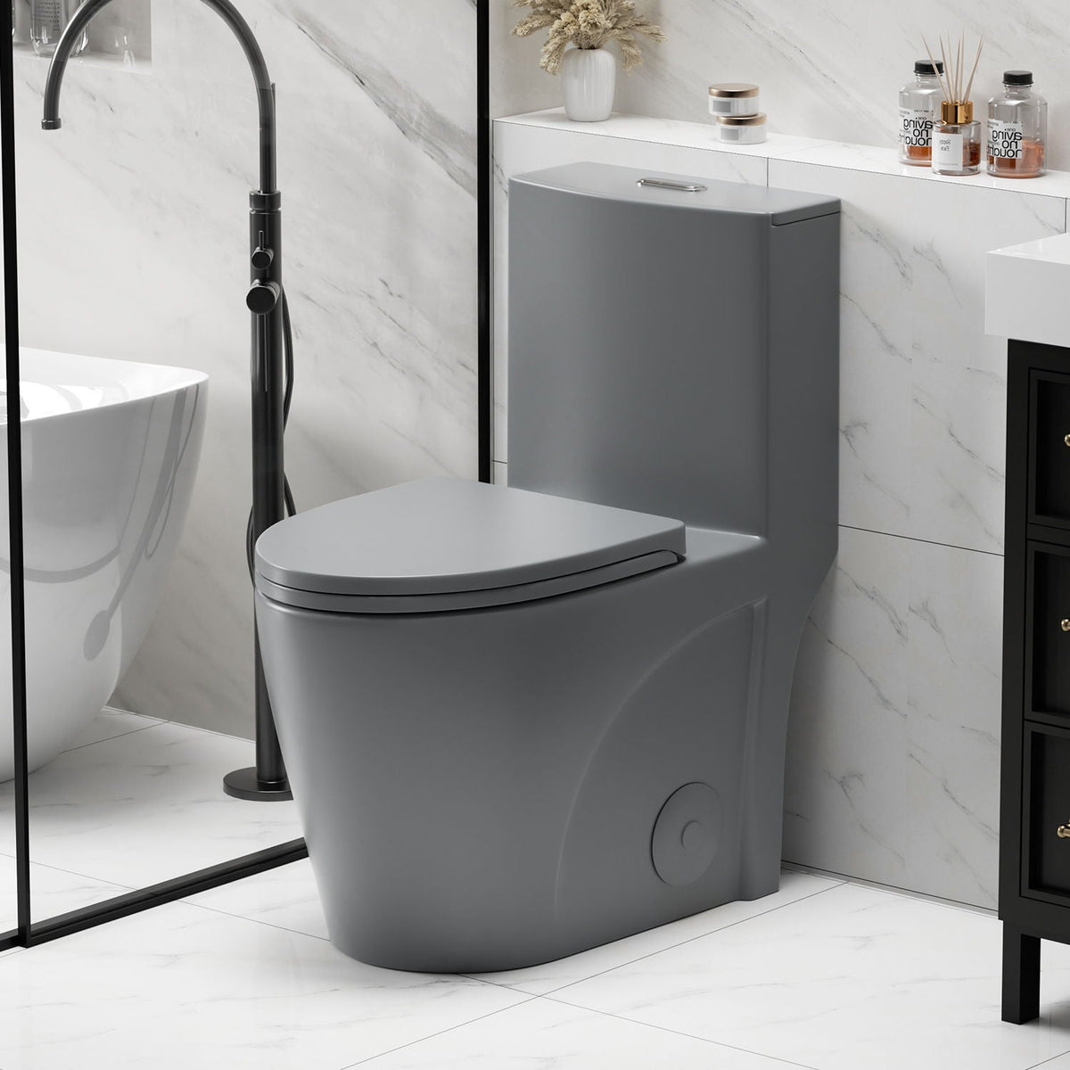 Toilet gray 1-piece ADA dual-flush Tornado Flush by HouseOfZazla on Tampa Home & Garden Store