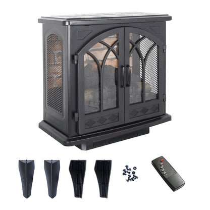 3D Flame Electric Infrared Quartz Fireplace Stove antique black with remote; arched glass doors on Tampa Home & Garden Store