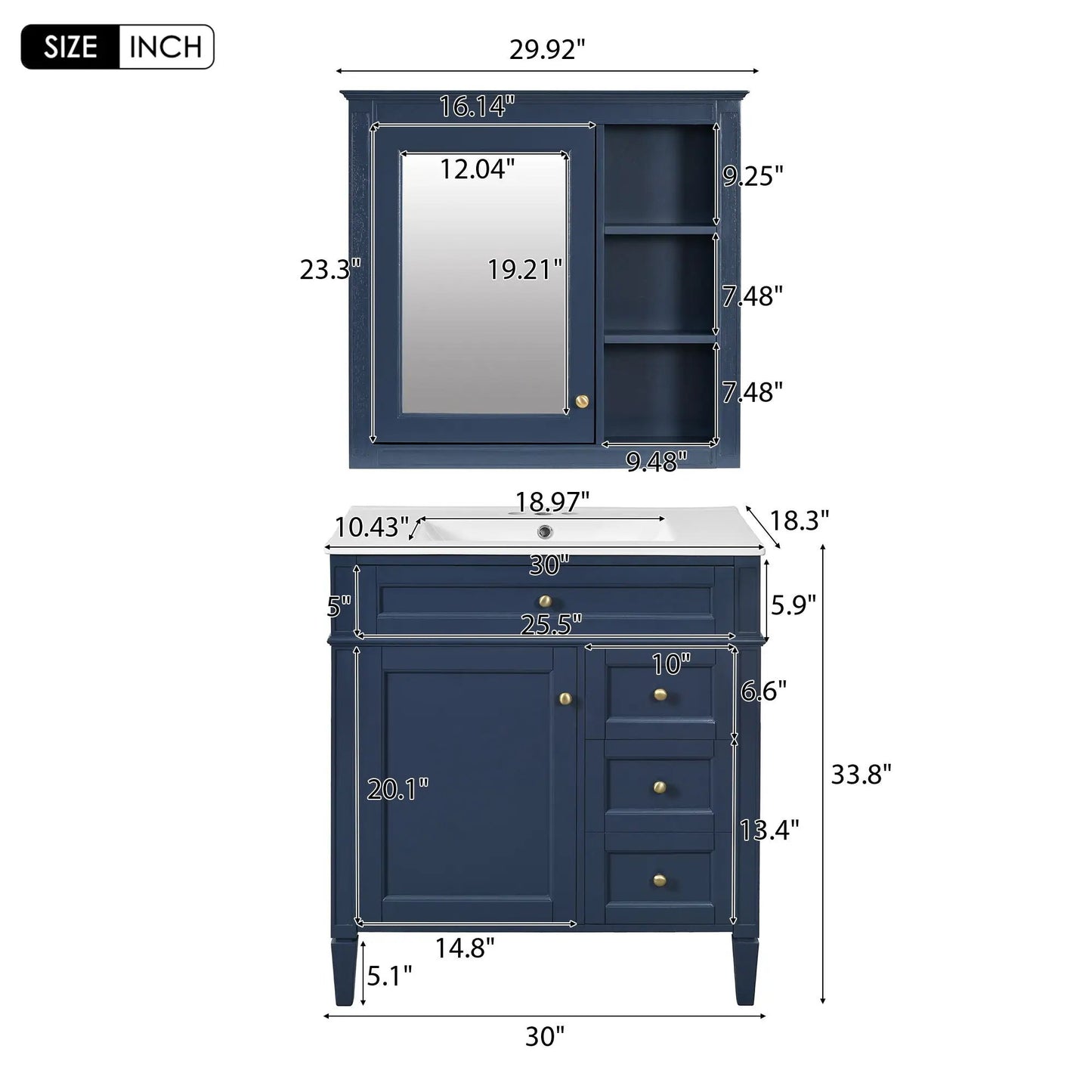 Bathroom Vanity with Top Sink and Mirror Cabinet