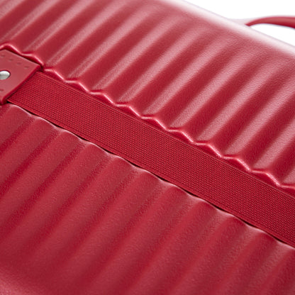 Luggage set red faux leather close-up with woven strap detail on Tampa Home & Garden Store