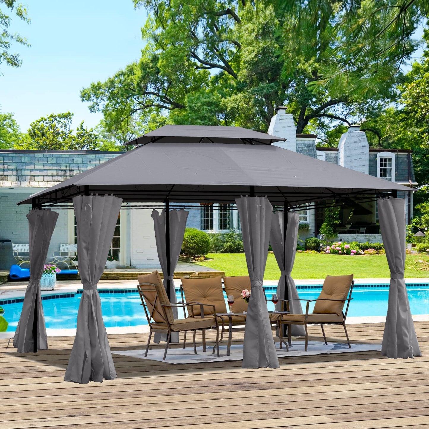 Gazebo canopy 13x10 ft by HouseOfZazla with ventilated double roof and side walls in gray on Tampa Home & Garden Store