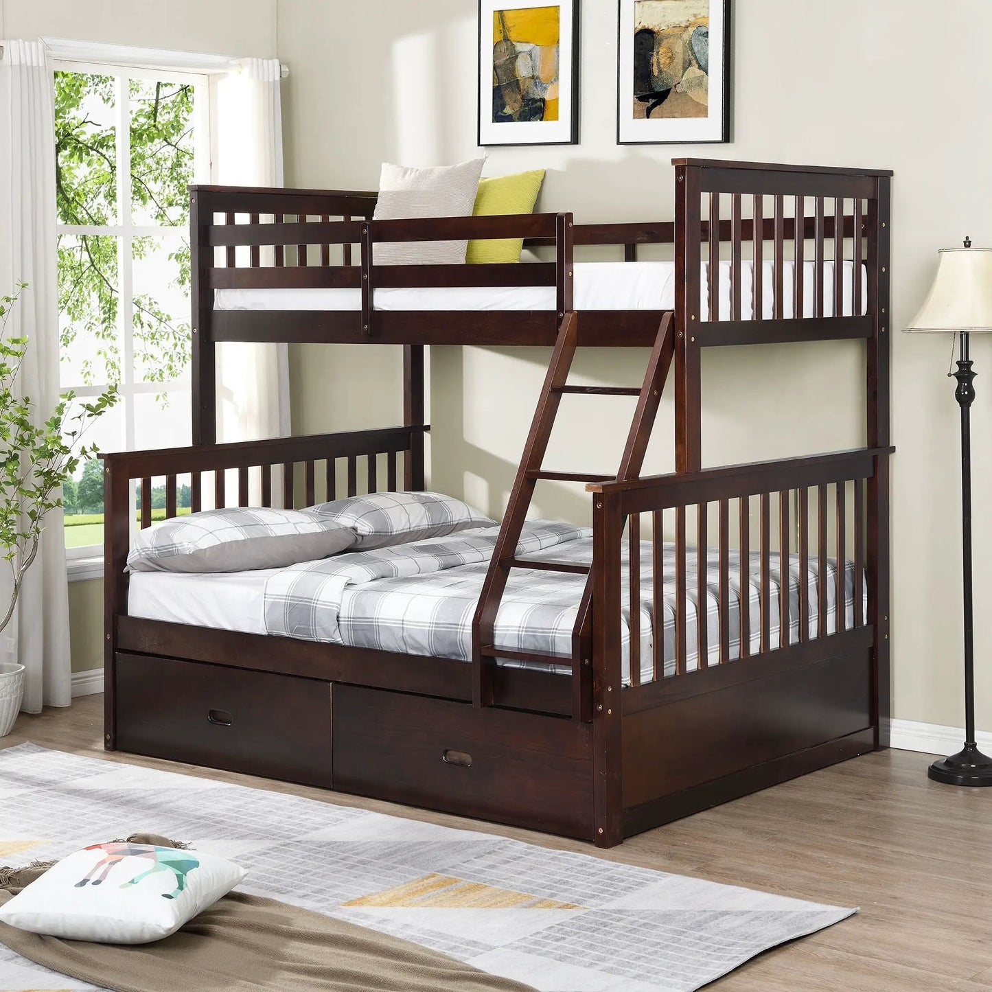 Sturdy Bunk Bed With Ladder and Guard Rails
