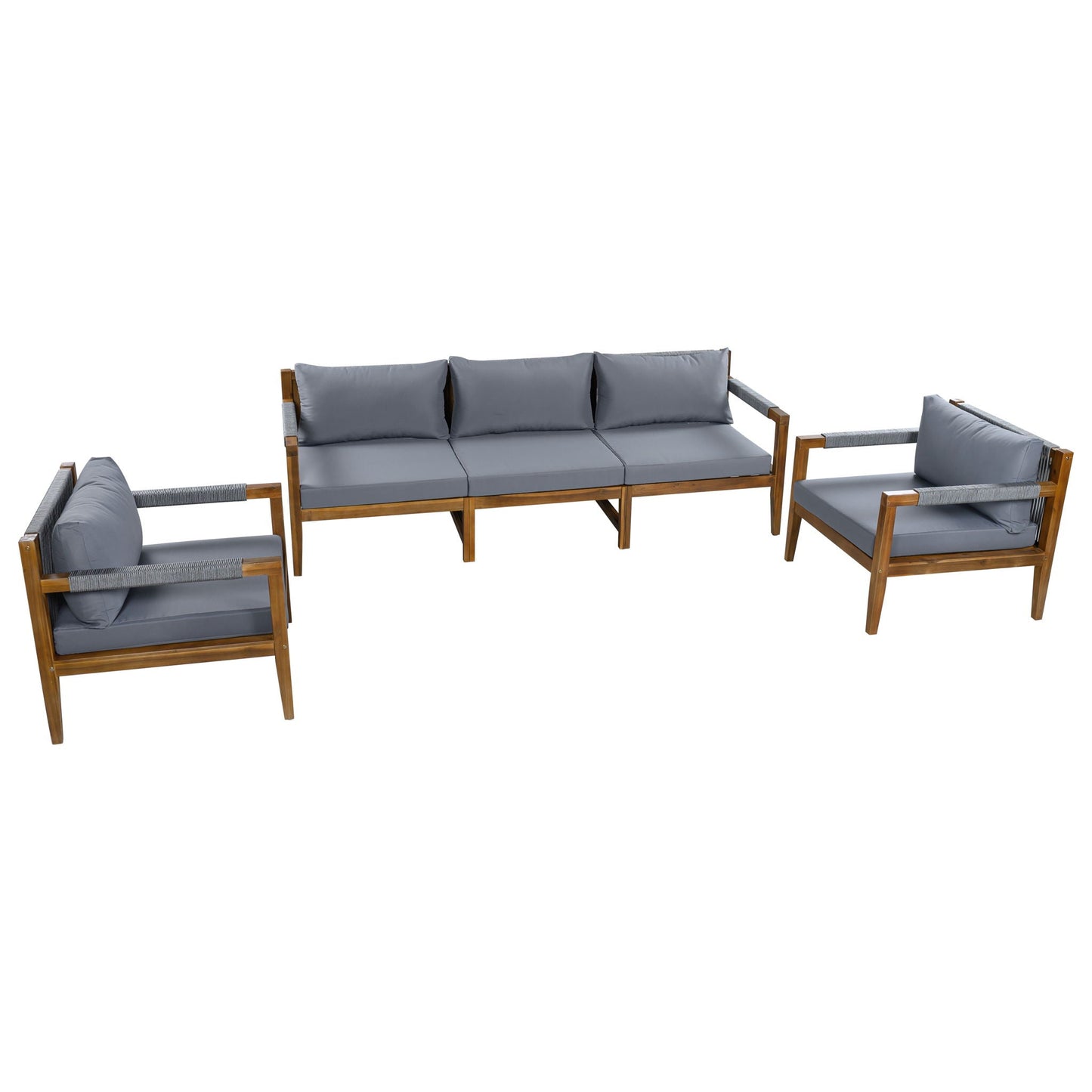 3 Piece Outdoor Sectional Sofa Set by HouseOfZazla with gray cushions and wooden frame on Tampa Home & Garden Store