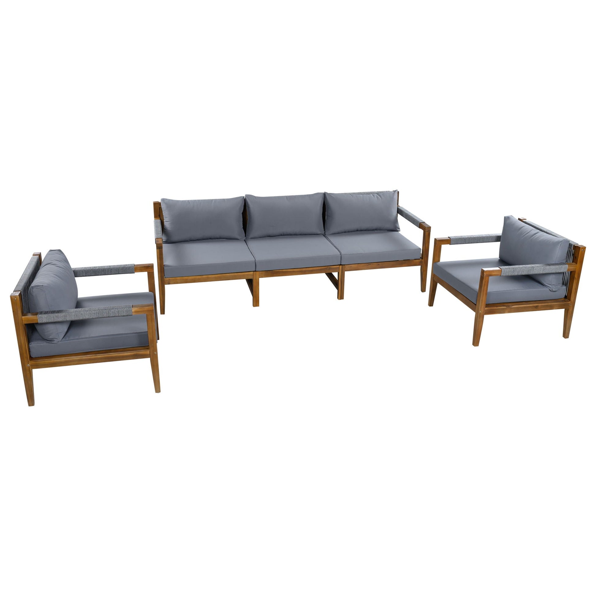 3 Piece Outdoor Sectional Sofa Set by HouseOfZazla with gray cushions and wooden frame on Tampa Home & Garden Store