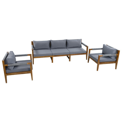 3 Piece Outdoor Sectional Sofa Set by HouseOfZazla with gray cushions and wooden frame on Tampa Home & Garden Store