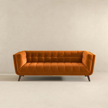 Addison mid-century tufted orange sofa with square channels, stationary sofa on Tampa Home & Garden Store