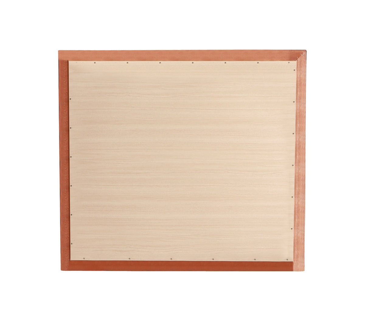 Marilla Mirror back view with reddish-brown frame and light natural wood panel, wall mirror on Tampa Home & Garden Store