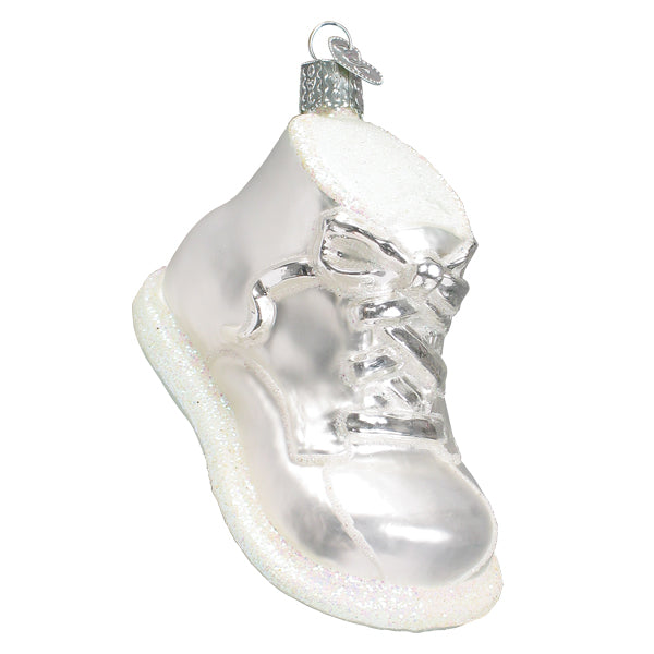 Adorno de cristal con forma de zapato de bebé blanco