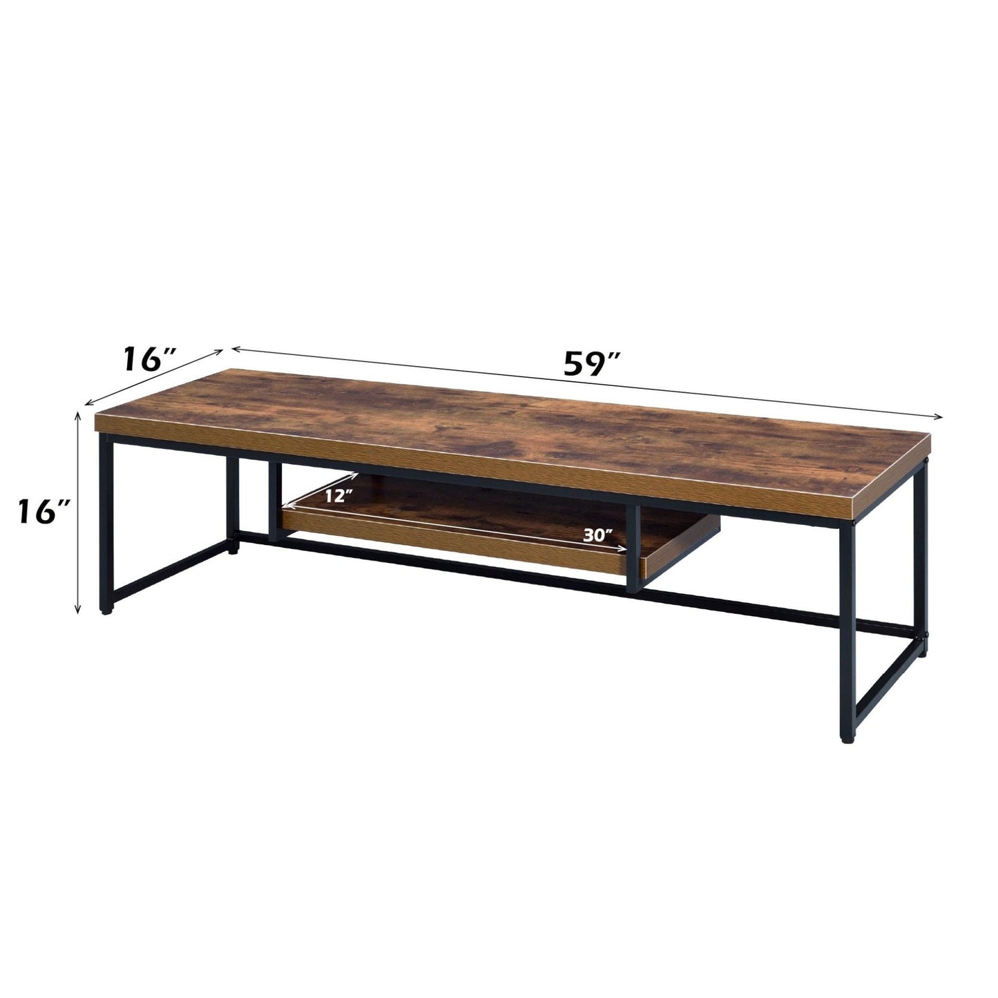 Bob TV Stand by HouseOfZazla with brown wood top and black metal frame, 59in wide two tiers on Tampa Home & Garden Store