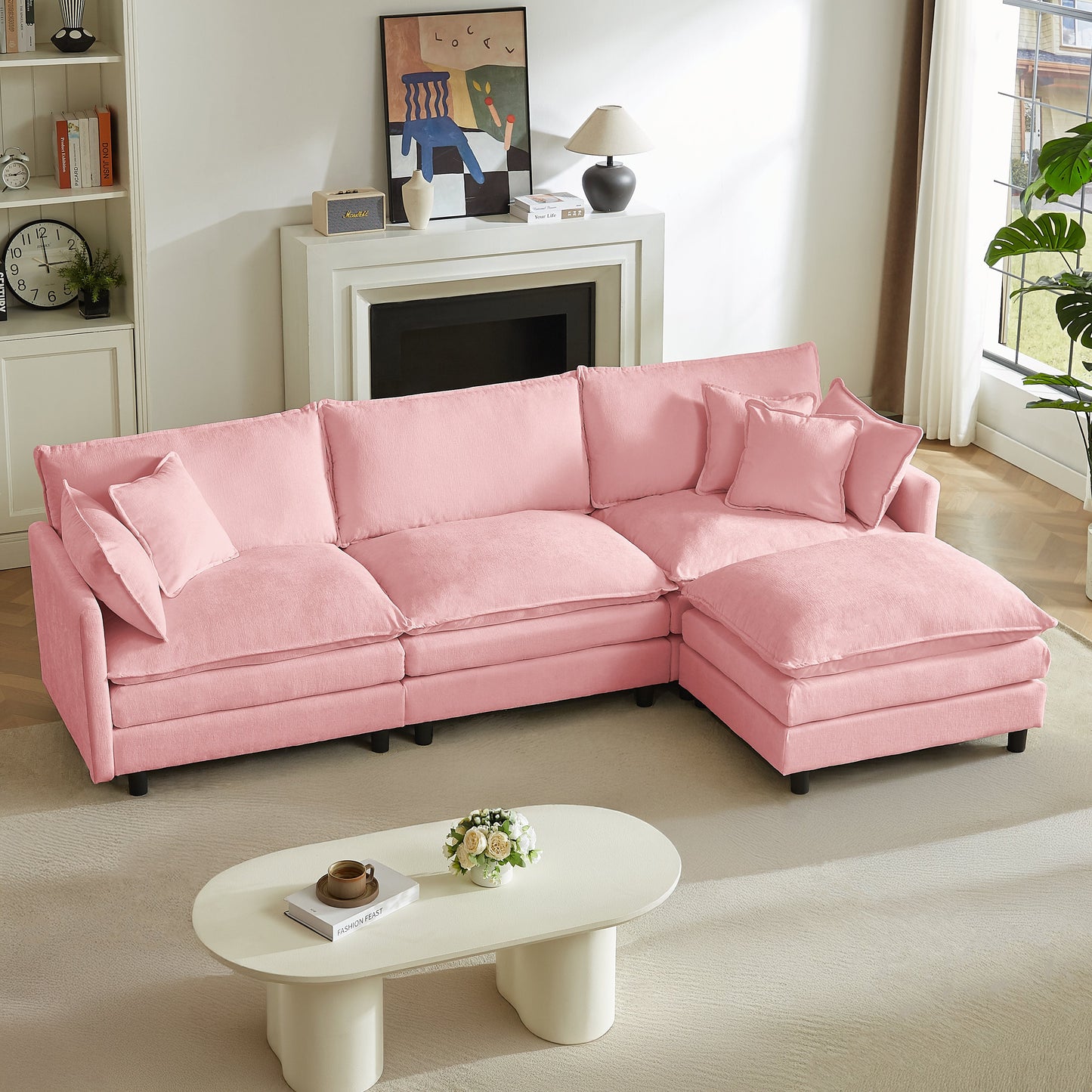 L Shaped Modular Sectional Sofa and Ottoman