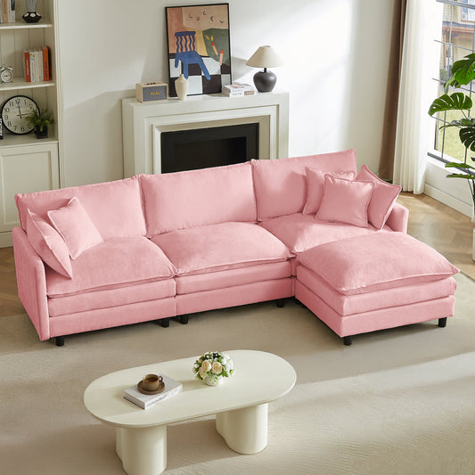 Modular Sectional Sofa 110 Inch L-Shaped pink fabric with chaise by HouseOfZazla on Tampa Home & Garden Store