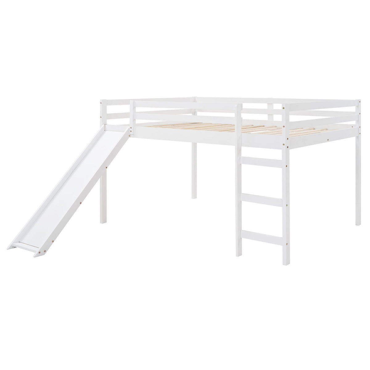 White Solid Wood Full Size Loft Bed and Slide