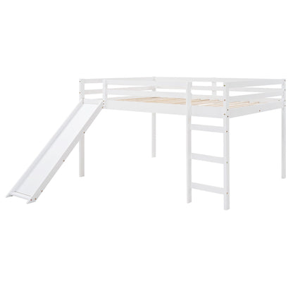 White Solid Wood Full Size Loft Bed and Slide