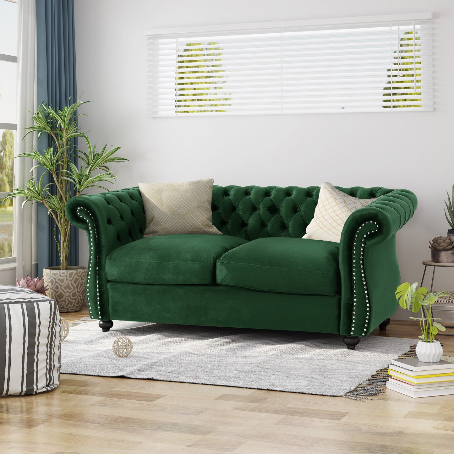A Tufted Velvet Chesterfield Loveseat Sofa