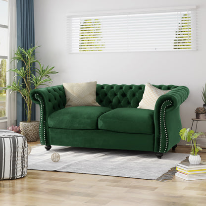 A Tufted Velvet Chesterfield Loveseat Sofa