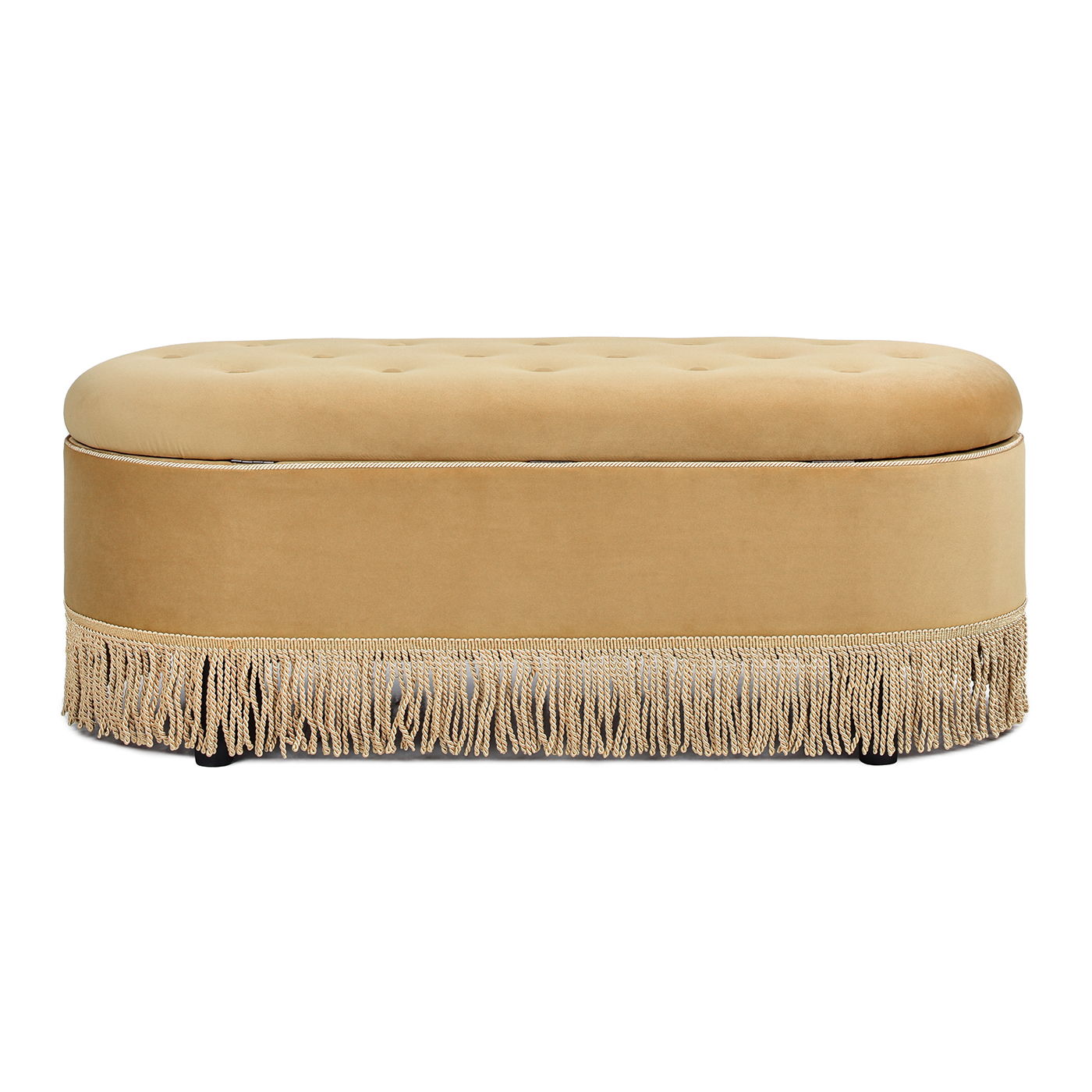 Melinda oval tufted bullion fringe storage bench in warm beige velvet by HouseOfZazla on Tampa Home & Garden Store