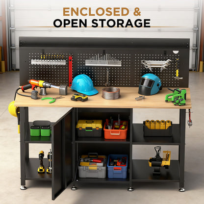 Workbench with pegboard storage cabinet in black by HouseOfZazla on Tampa Home & Garden Store
