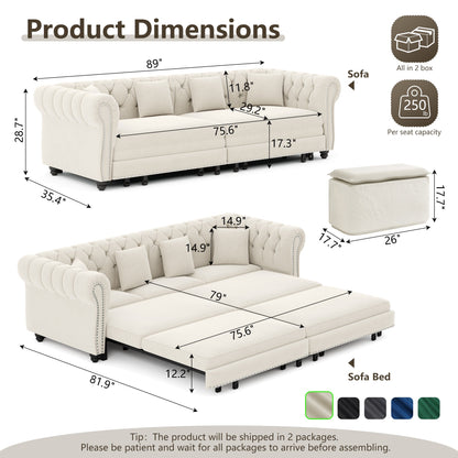 Designer Velvet Chesterfield Sofa and Bed